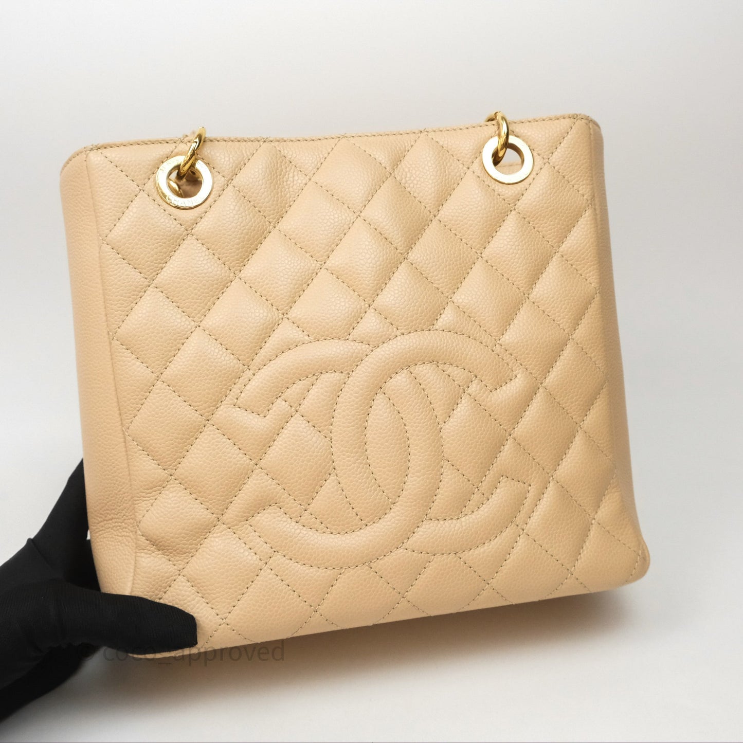 Chanel Vertical GST Beige Caviar Gold Hardware