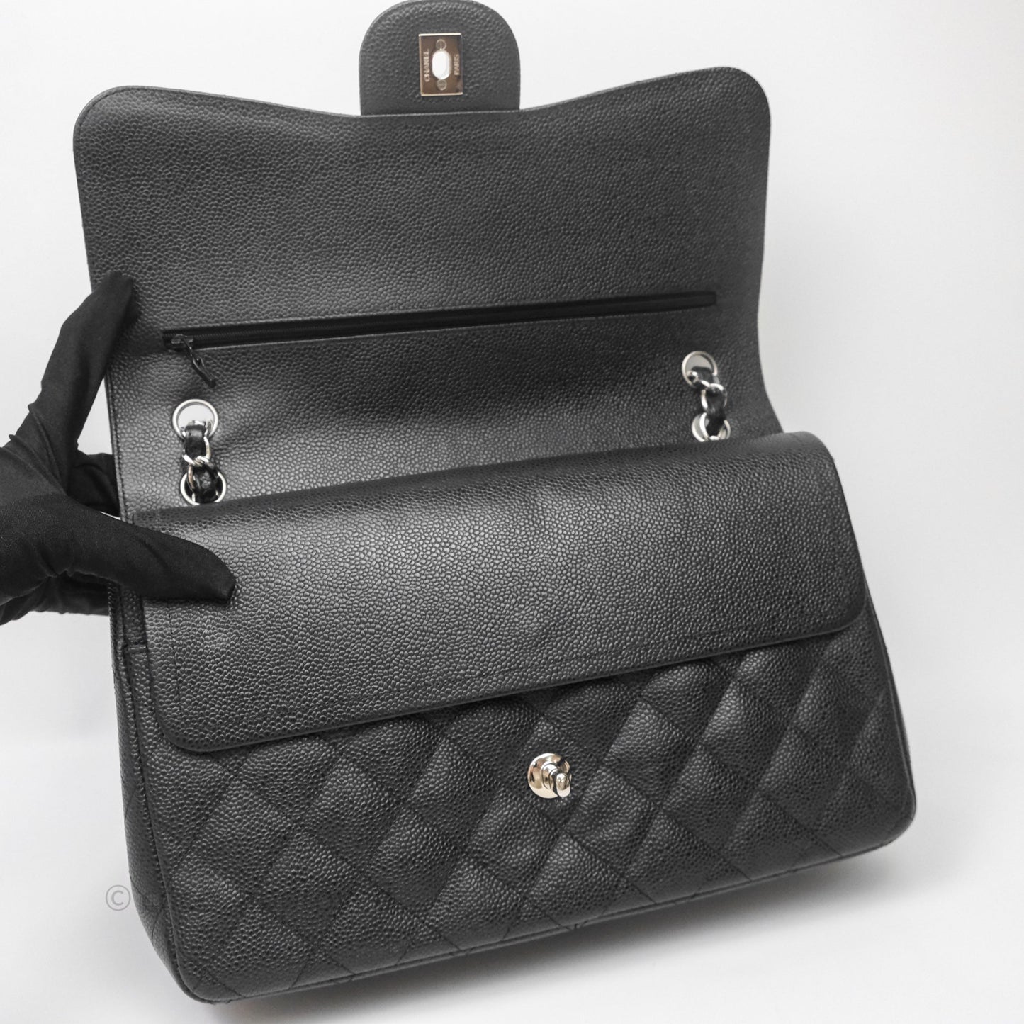 Chanel Jumbo Double Flap Black Caviar Silver Hardware⁣⁣