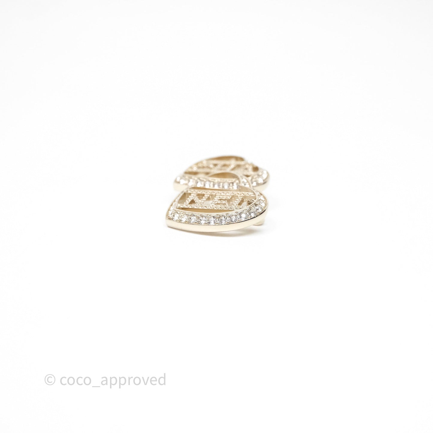 Chanel Crystal Heart Logo CC Brooch Gold Tone 23B