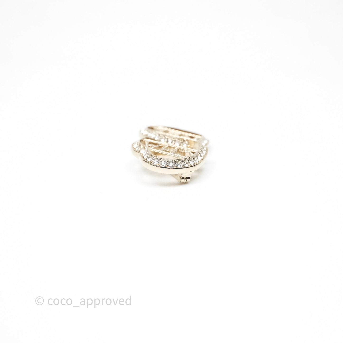 Chanel Crystal Heart Logo CC Brooch Gold Tone 23B