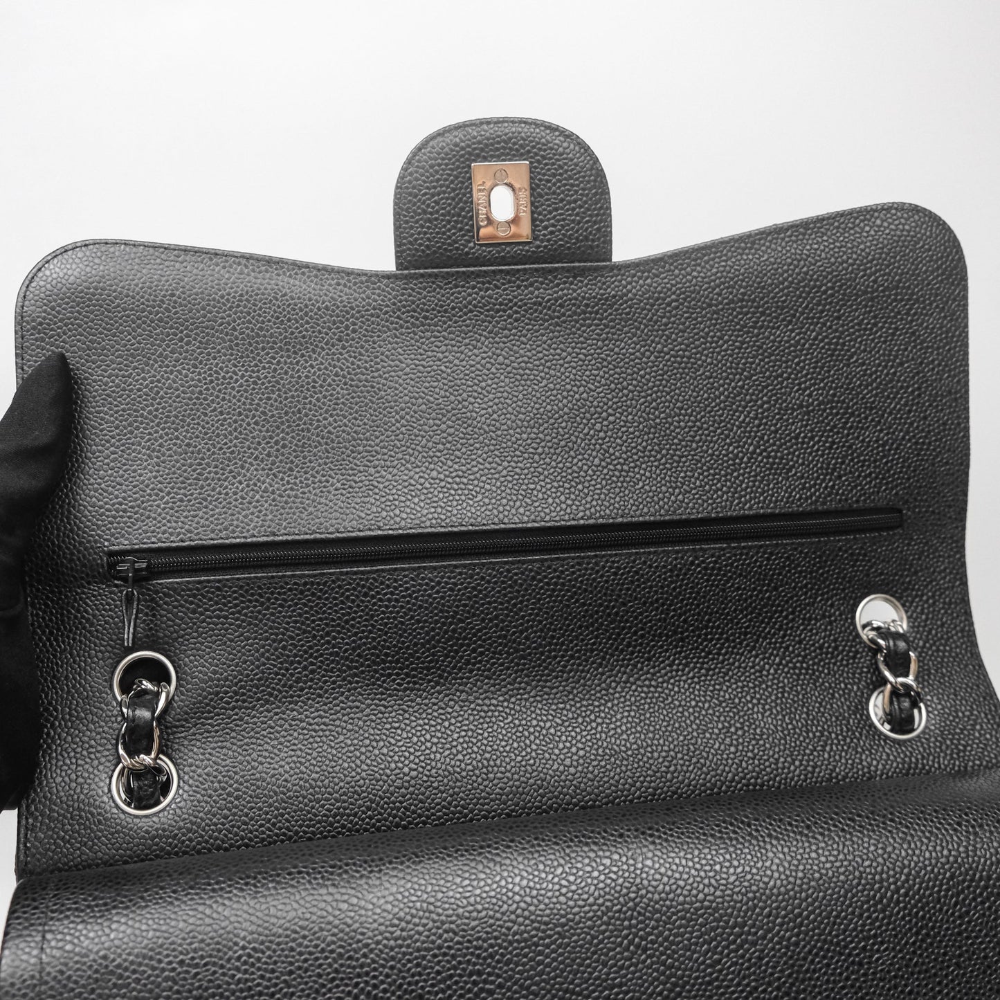 Chanel Jumbo Double Flap Black Caviar Silver Hardware⁣⁣