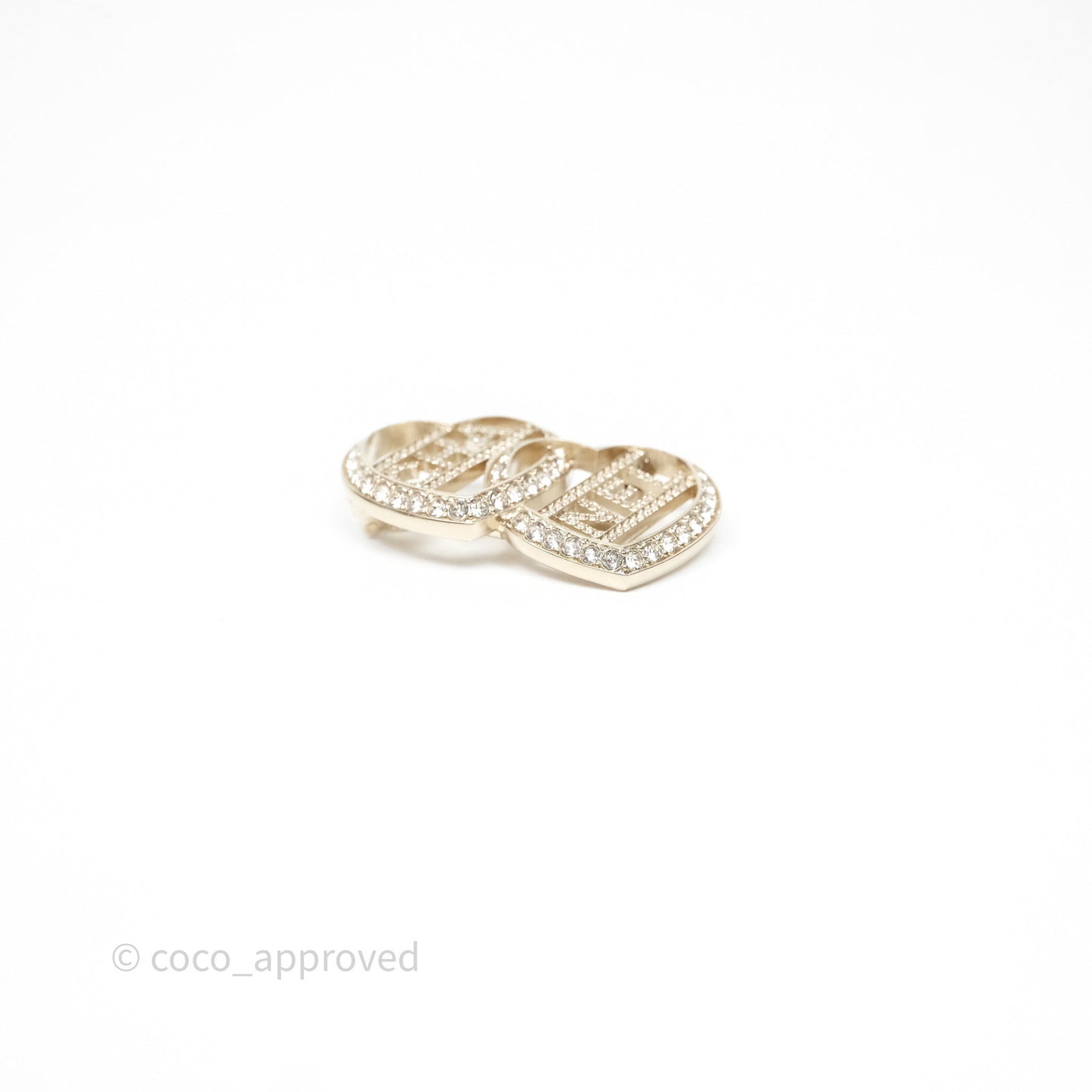 Chanel Crystal Heart Logo CC Brooch Gold Tone 23B