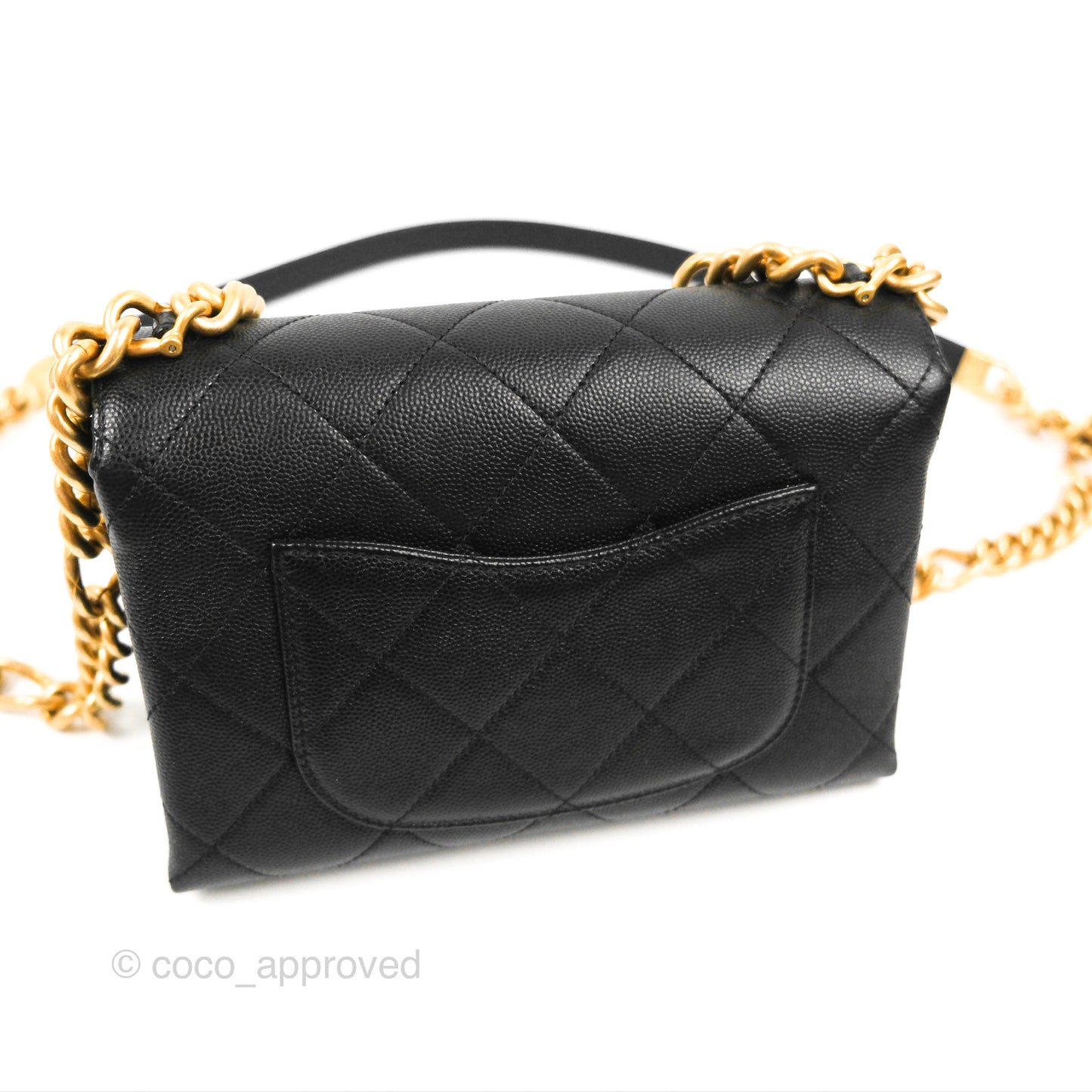 Chanel Mini Bracelet On Chain Flap Bag Flat Quilted Black Caviar Aged Gold Hardware