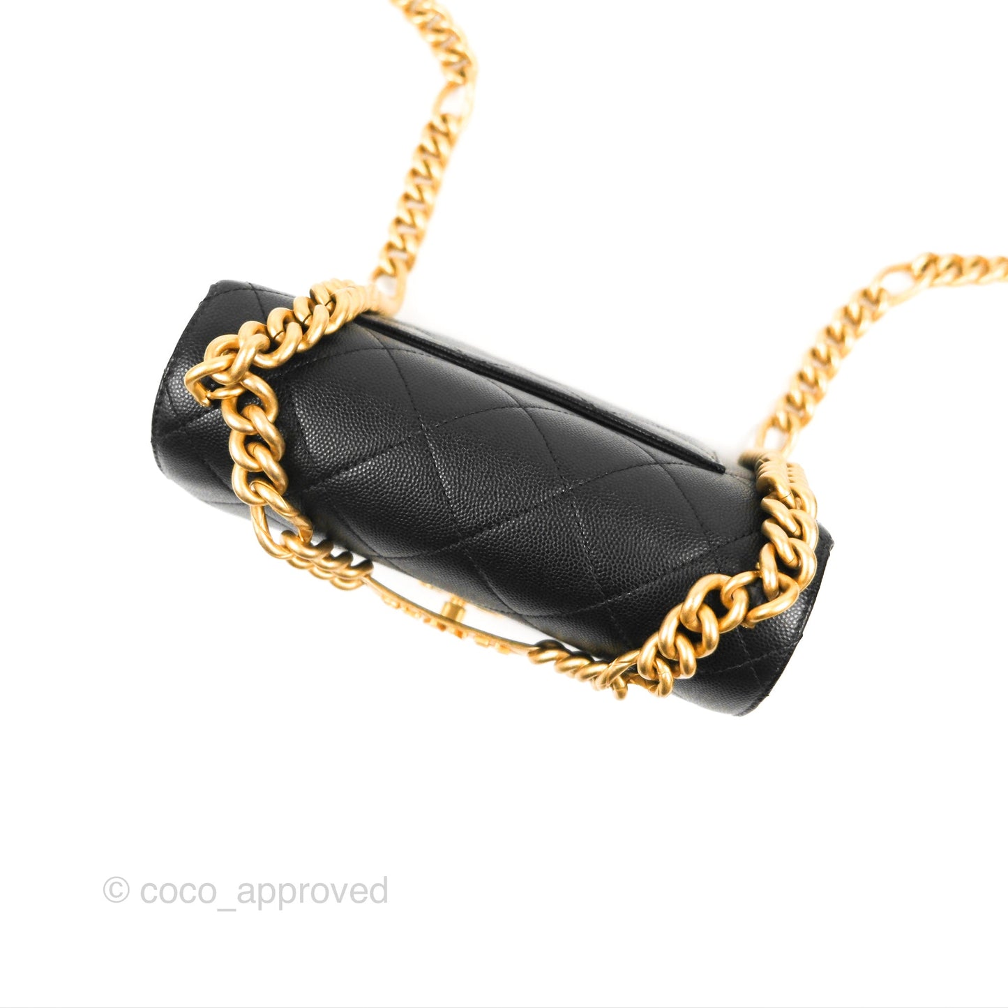 Chanel Mini Bracelet On Chain Flap Bag Flat Quilted Black Caviar Aged Gold Hardware