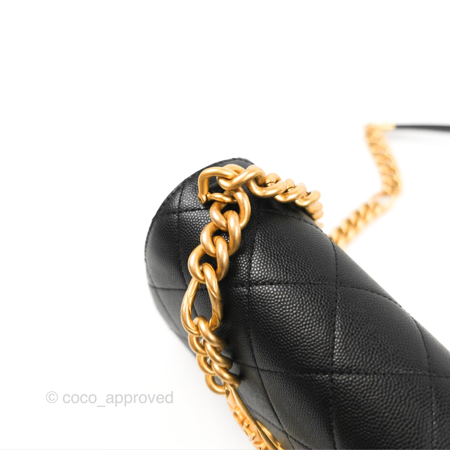 Chanel Mini Bracelet On Chain Flap Bag Flat Quilted Black Caviar Aged Gold Hardware