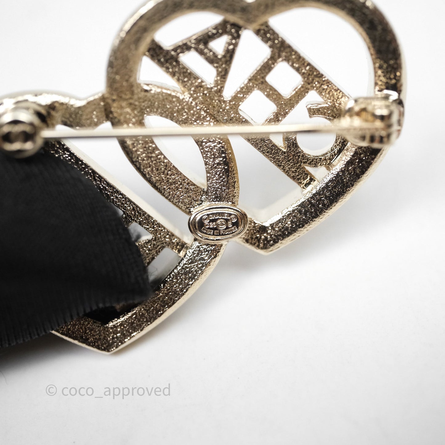 Chanel Crystal Heart Logo CC Brooch Gold Tone 23B