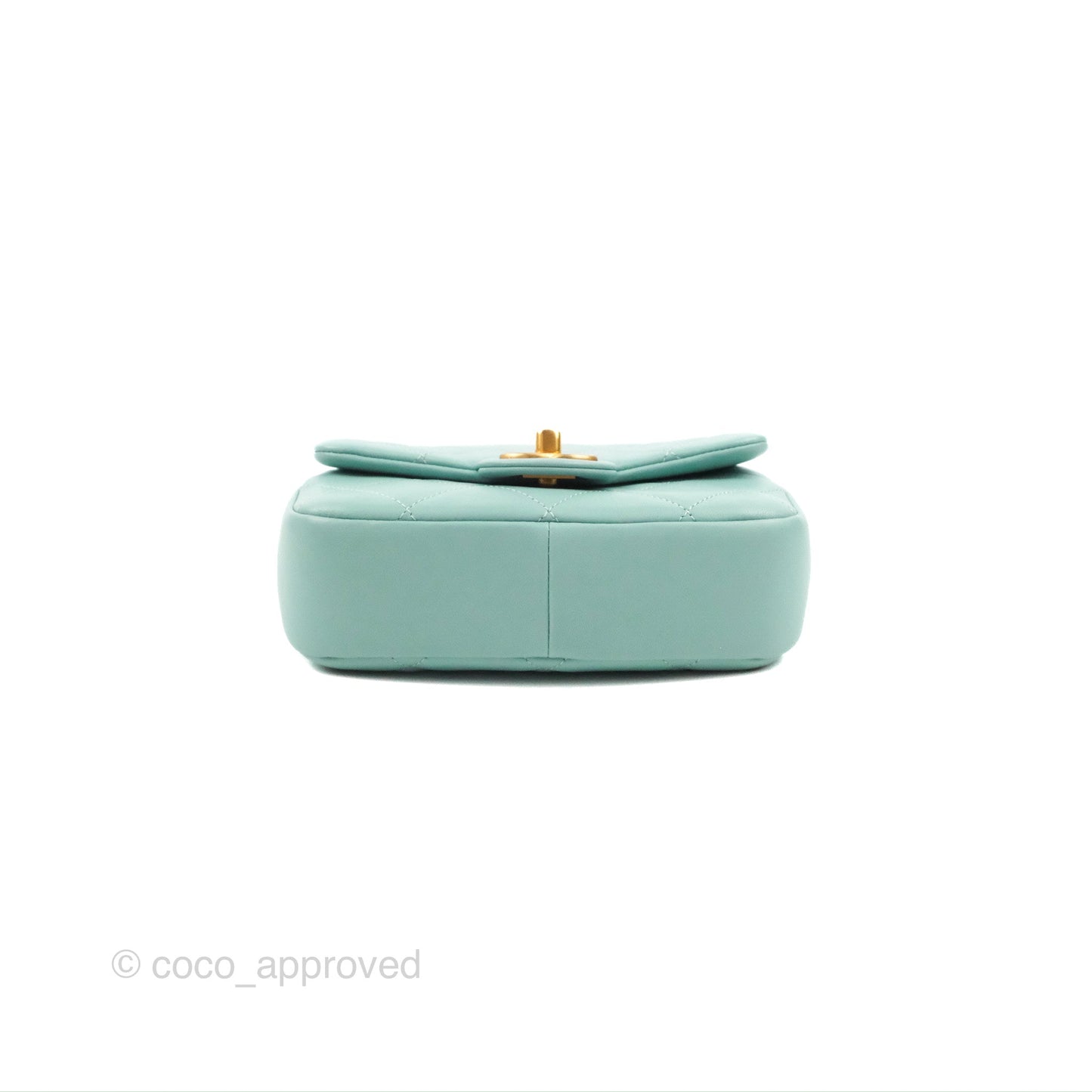 Chanel Circular Handle Square Flap Bag Tiffany Blue Lambskin Aged Gold Hardware