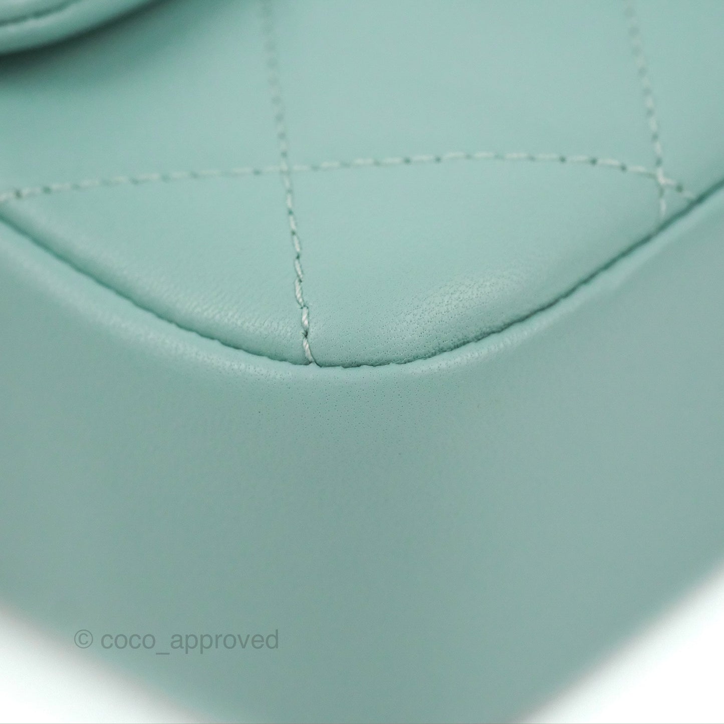 Chanel Circular Handle Square Flap Bag Tiffany Blue Lambskin Aged Gold Hardware