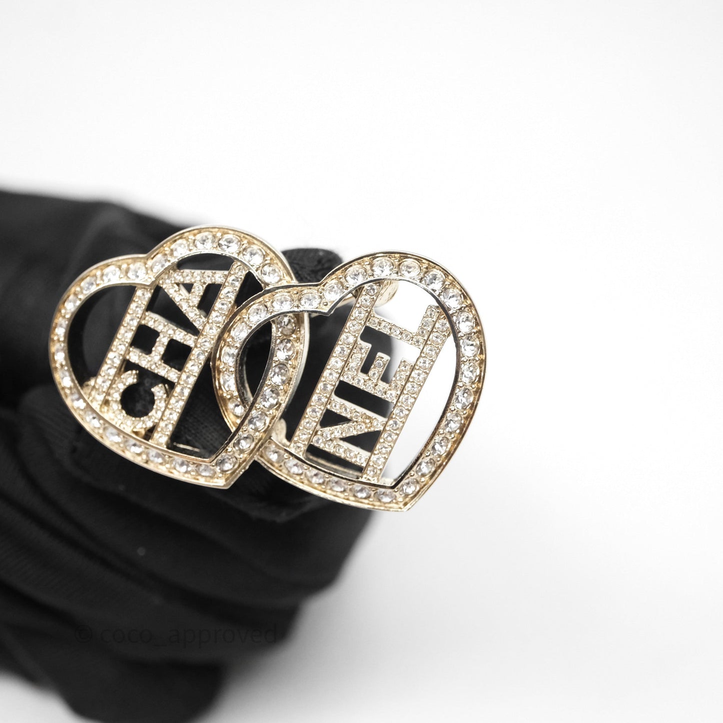 Chanel Crystal Heart Logo CC Brooch Gold Tone 23B