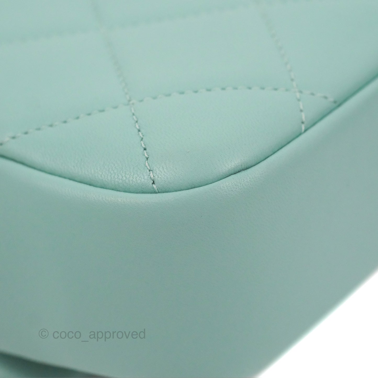 Chanel Circular Handle Square Flap Bag Tiffany Blue Lambskin Aged Gold Hardware