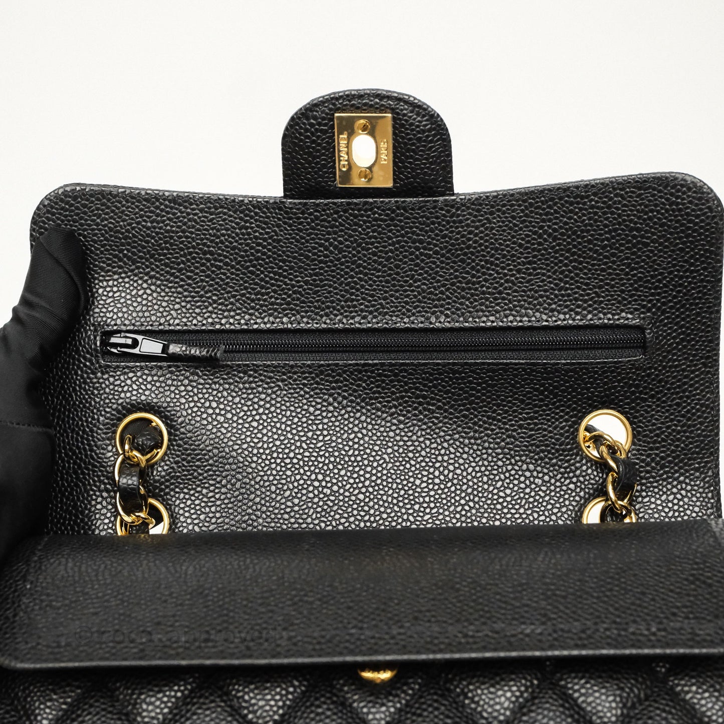 Chanel Small Classic Flap Quilted Black Caviar Gold Hardware
