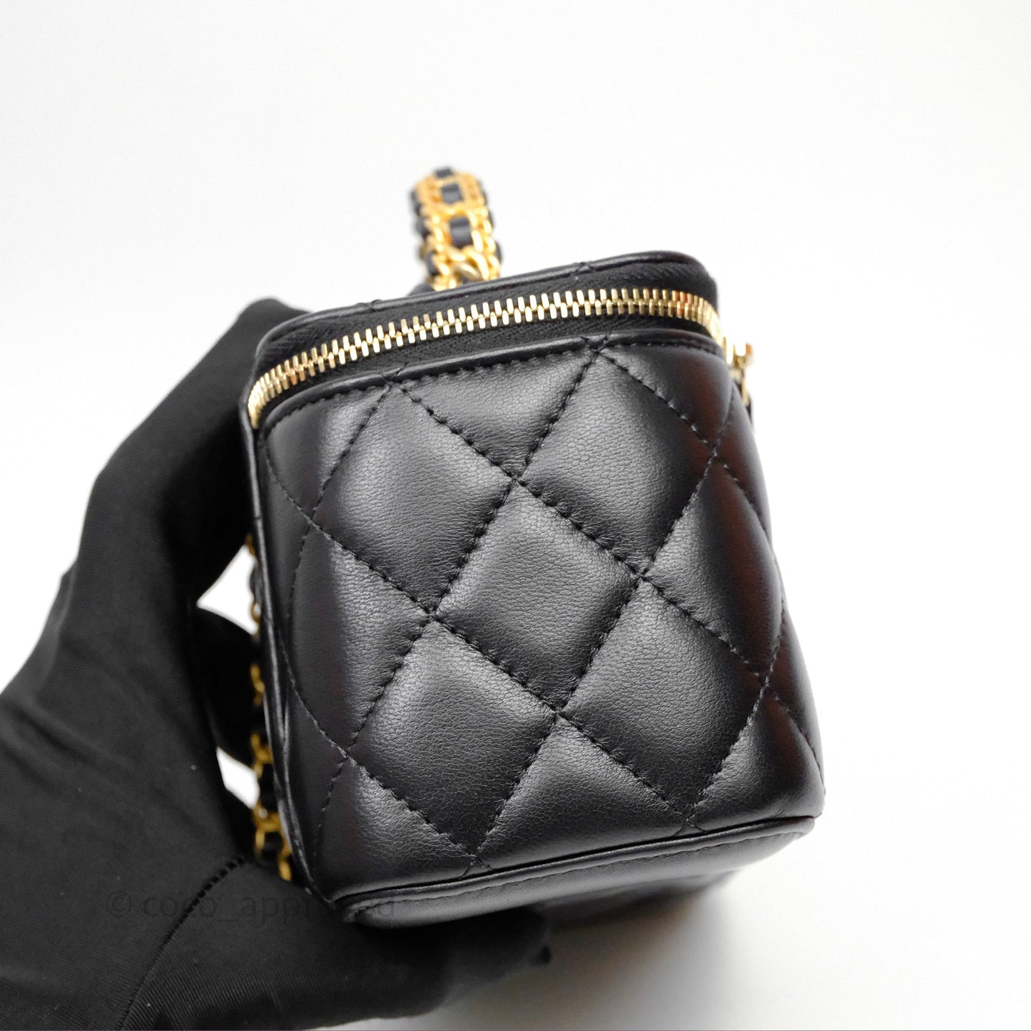 Chanel Vanity Rectangular Top Handle Black Lambskin Aged Gold Hardware