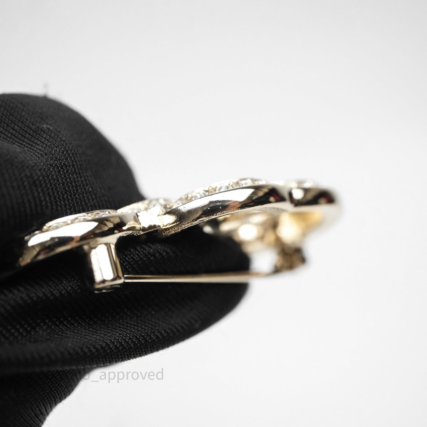 Chanel Crystal Heart Logo CC Brooch Gold Tone 23B