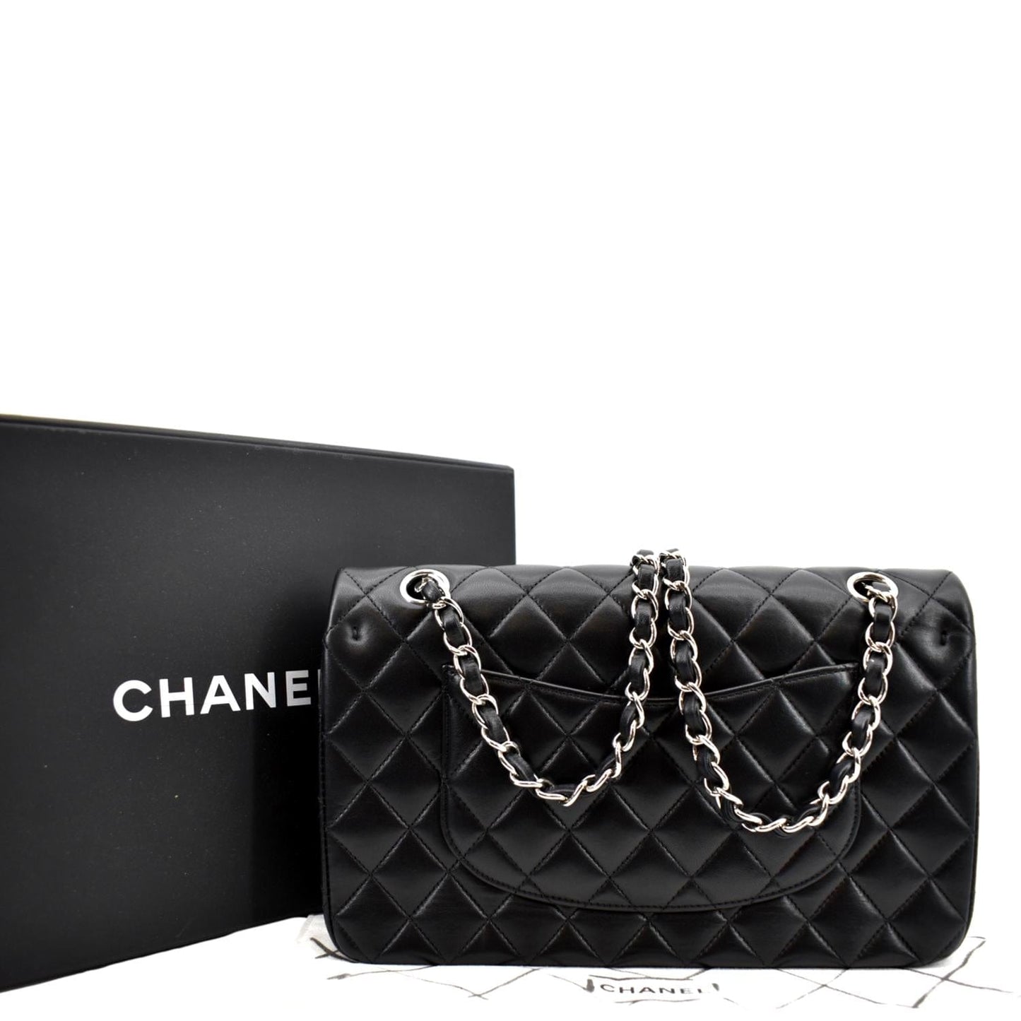 Luxury Chanel Classic Medium Double Flap Quilted Leather Shoulder Bag Black