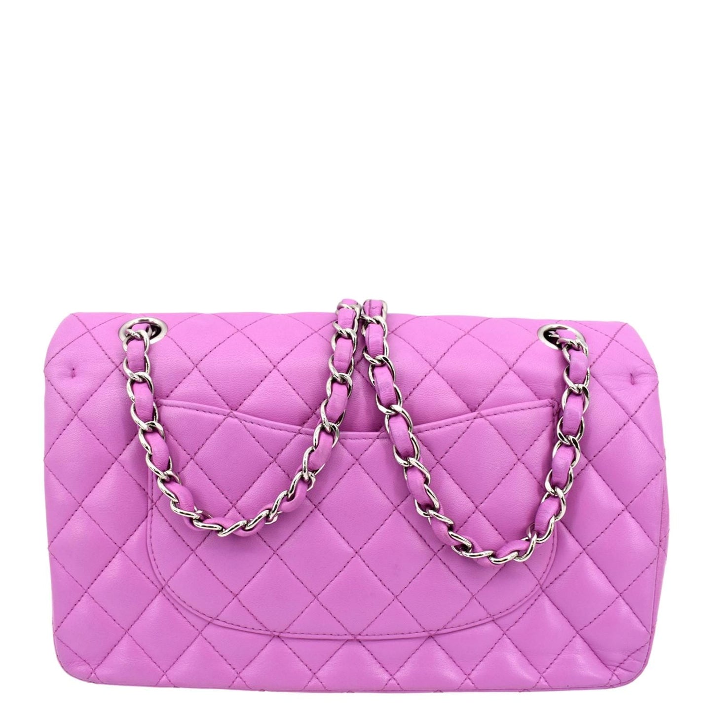 Luxury Chanel Classic Medium Double Flap Quilted Leather Shoulder Bag Neon Pink