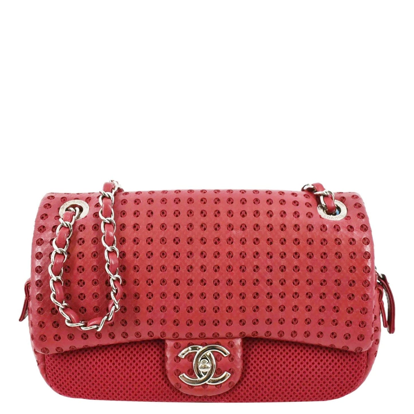 CHANEL Flap Perforated Leather Shoulder Bag Red
