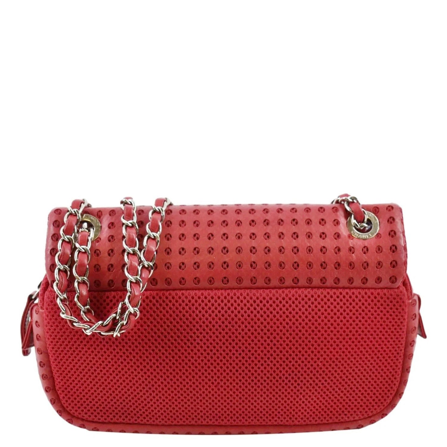 CHANEL Flap Perforated Leather Shoulder Bag Red