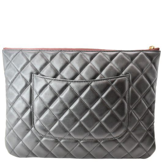 Luxury Chanel Leather O-Case Zip Pouch Black