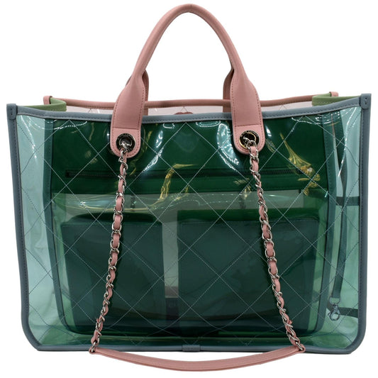CHANEL Coco Splash Lambskin PVC Quilted Shopping Tote Pink
