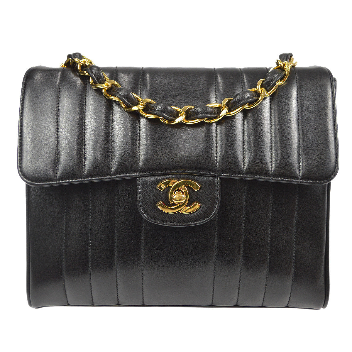Luxury Chanel 1991-1994 Vertical Stitch Classic Square Flap Small Black Lambskin 87843