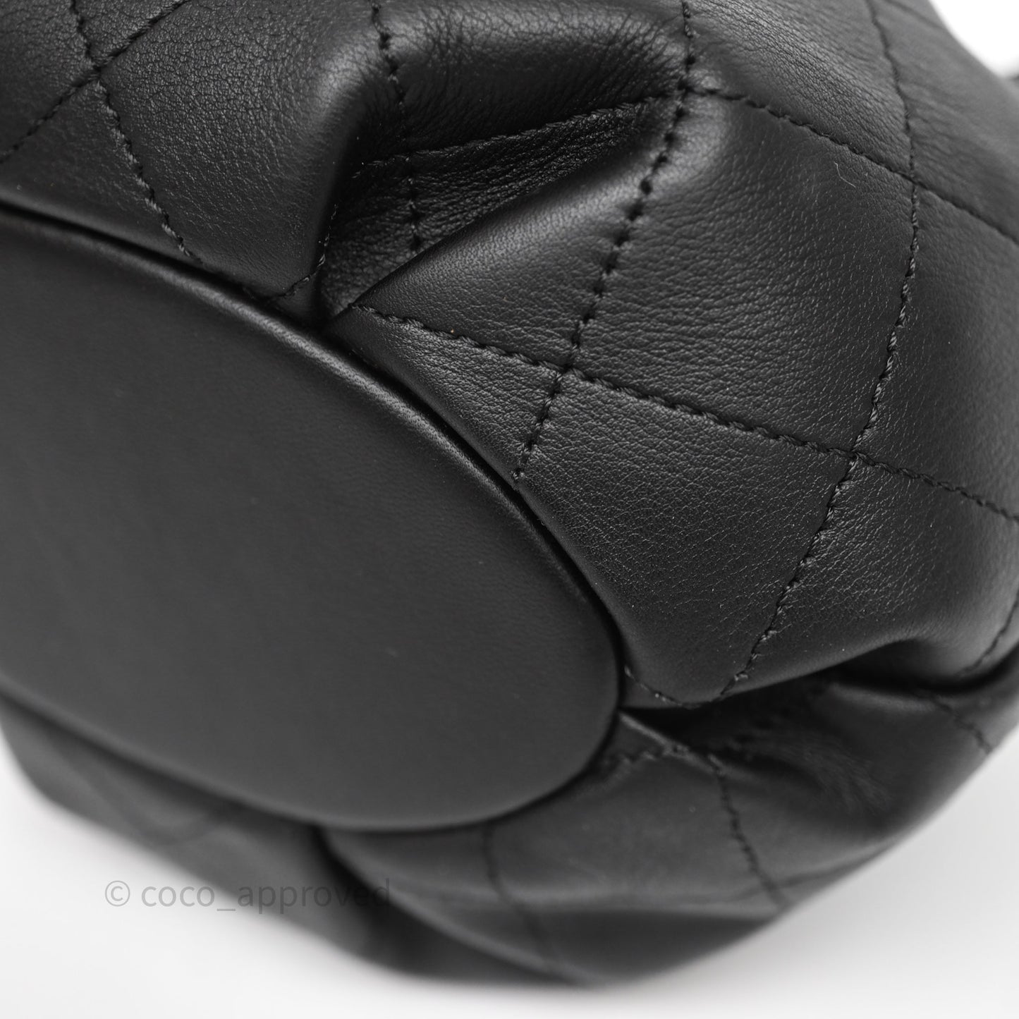 Chanel Quilted Round Drawstring Bucket Bag Black Calfskin Gold Hardware