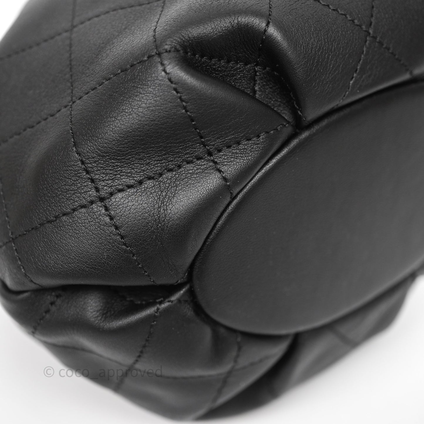 Chanel Quilted Round Drawstring Bucket Bag Black Calfskin Gold Hardware
