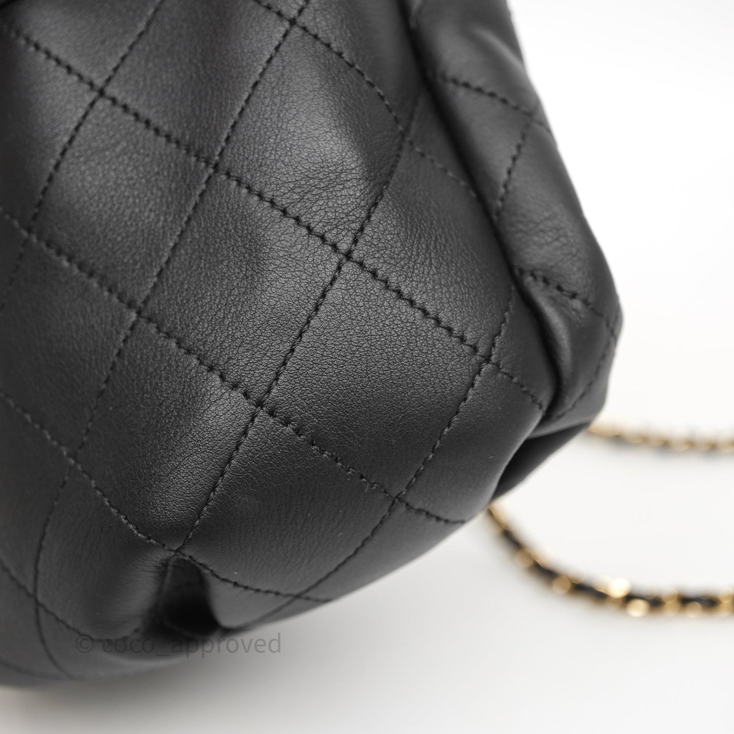 Chanel Quilted Round Drawstring Bucket Bag Black Calfskin Gold Hardware