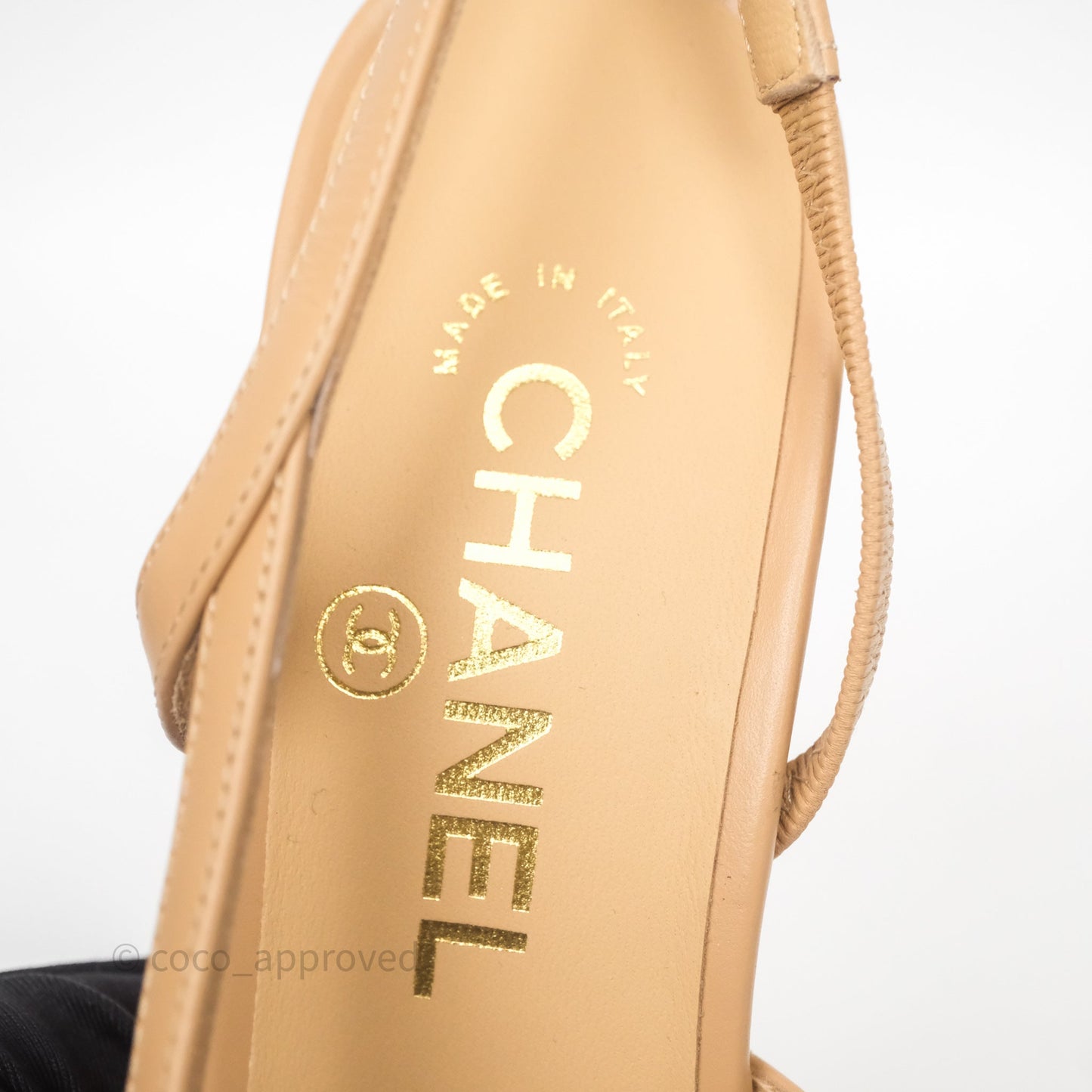 Chanel Classic Slingback Beige Black Leather Size 37