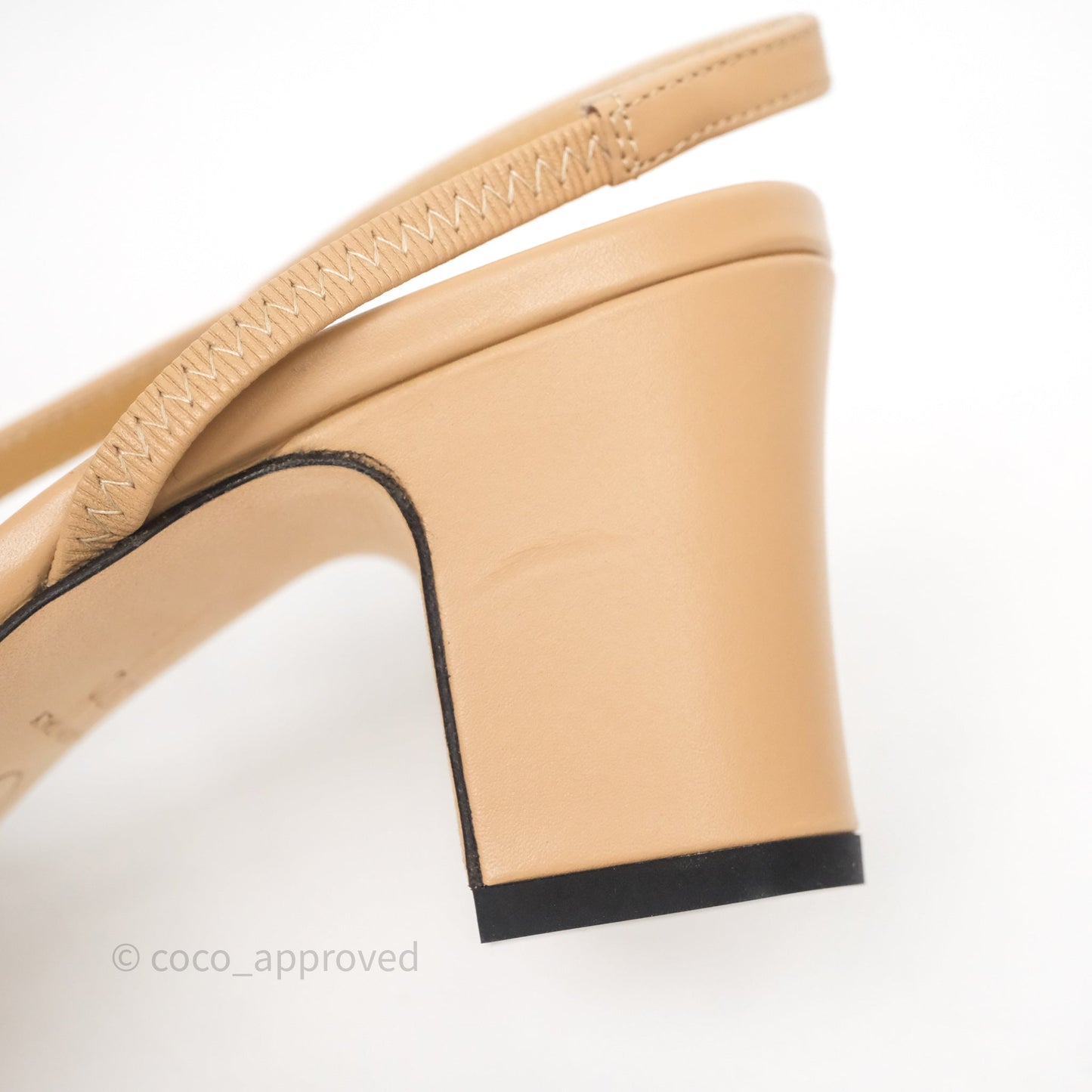 Chanel Classic Slingback Beige Black Leather Size 37