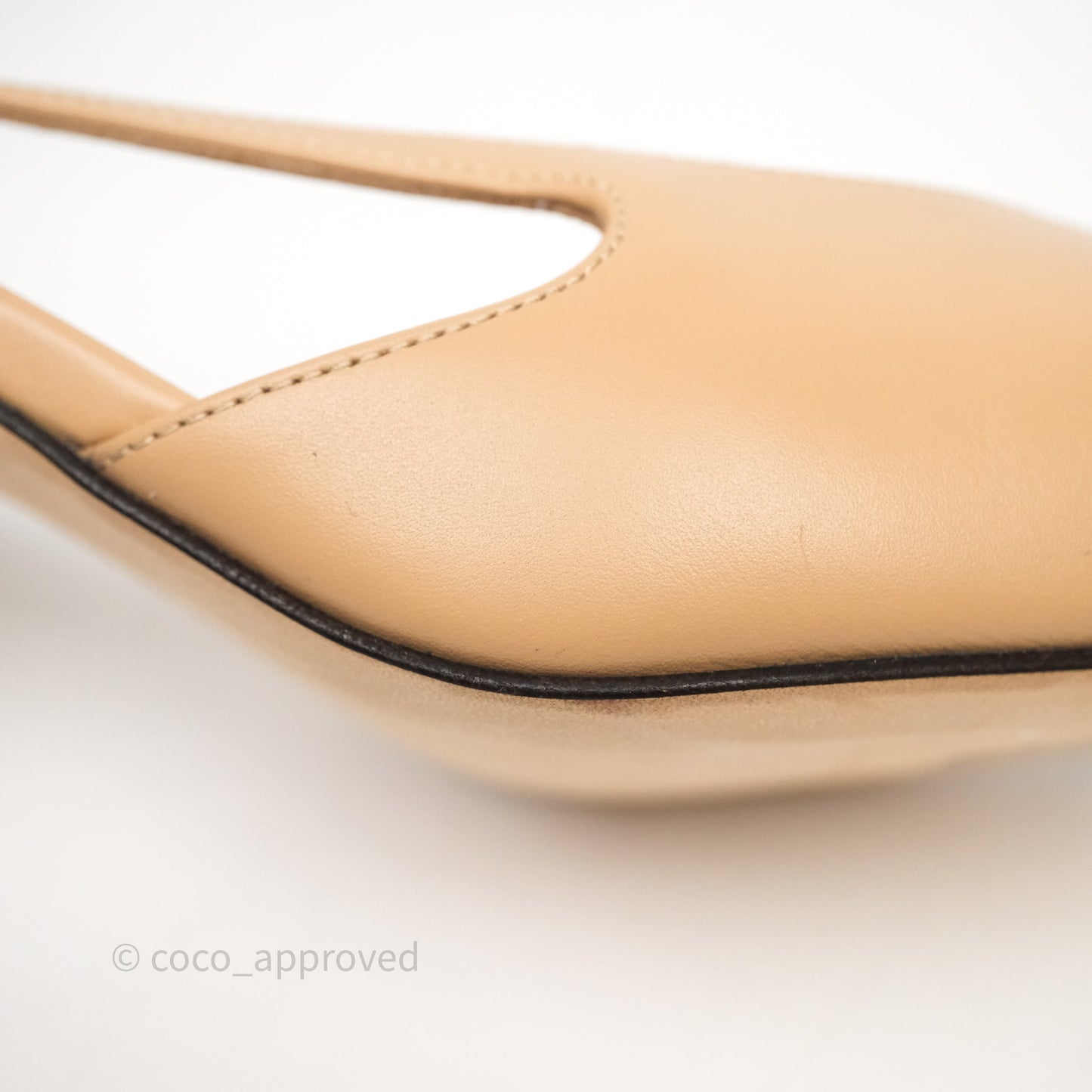Chanel Classic Slingback Beige Black Leather Size 37