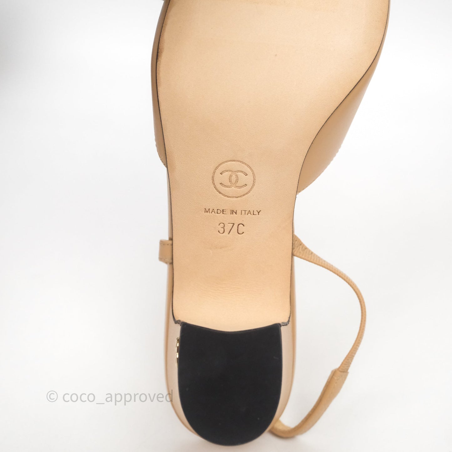 Chanel Classic Slingback Beige Black Leather Size 37