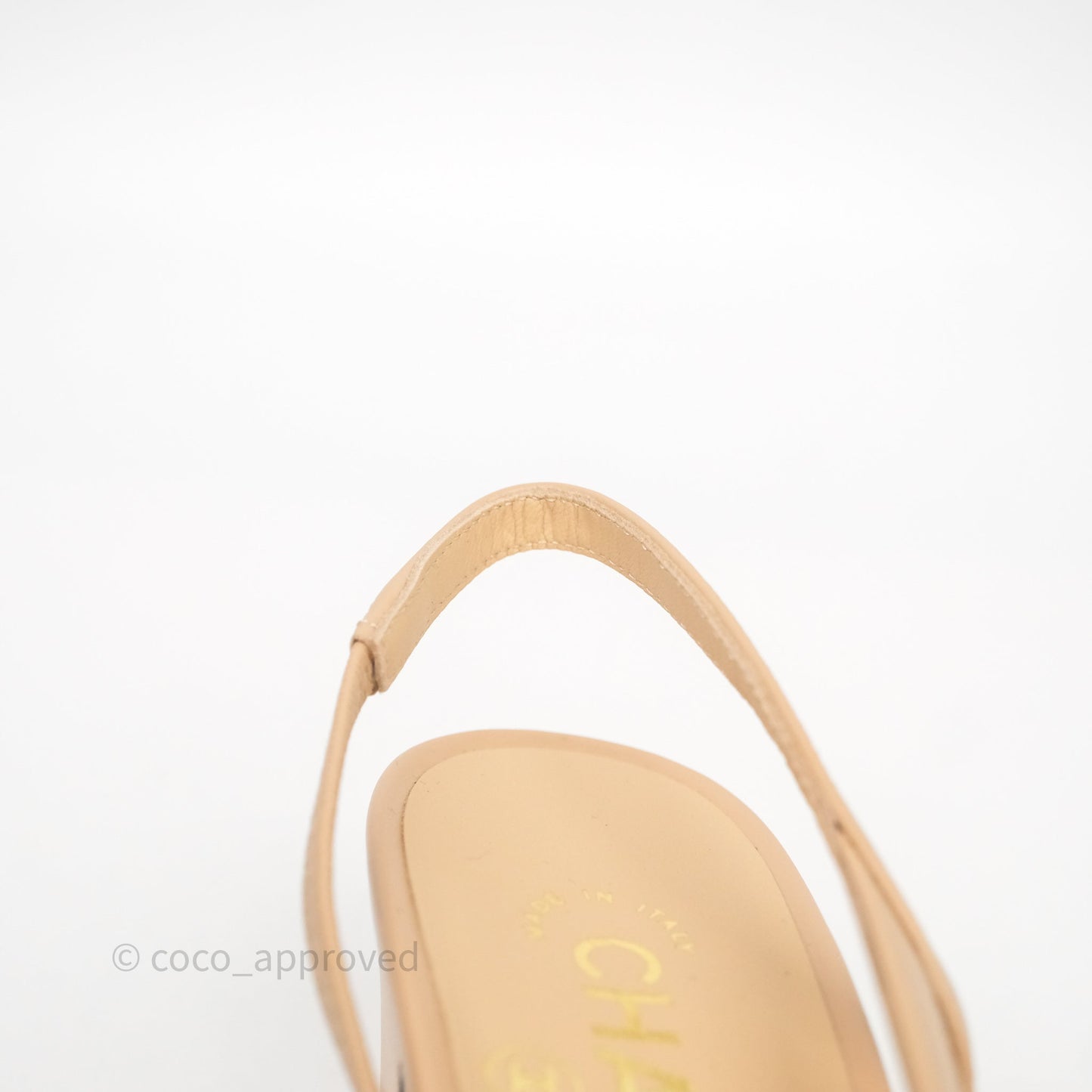 Chanel Classic Slingback Beige Black Leather Size 37