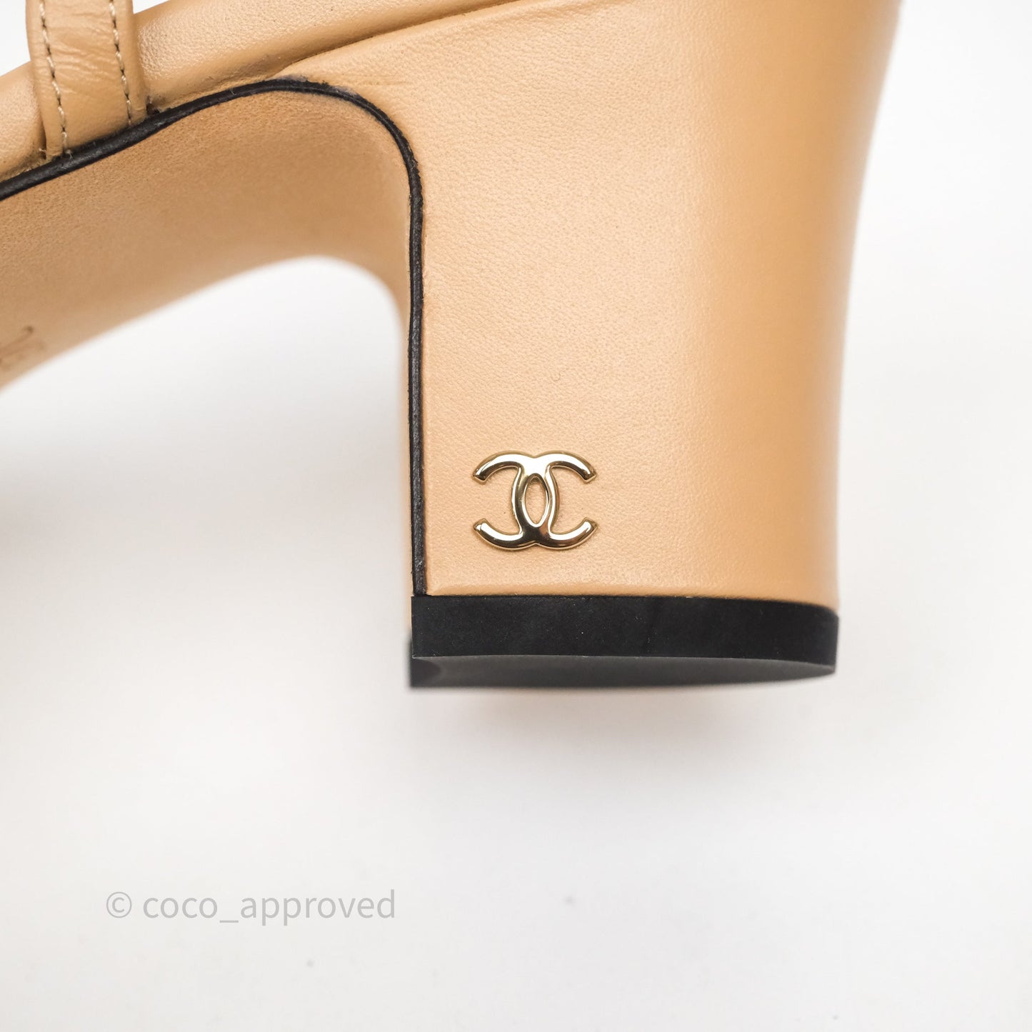 Chanel Classic Slingback Beige Black Leather Size 37