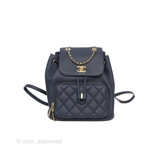 Chanel Quilted Business Affinity Backpack Navy Caviar Gold Hardware