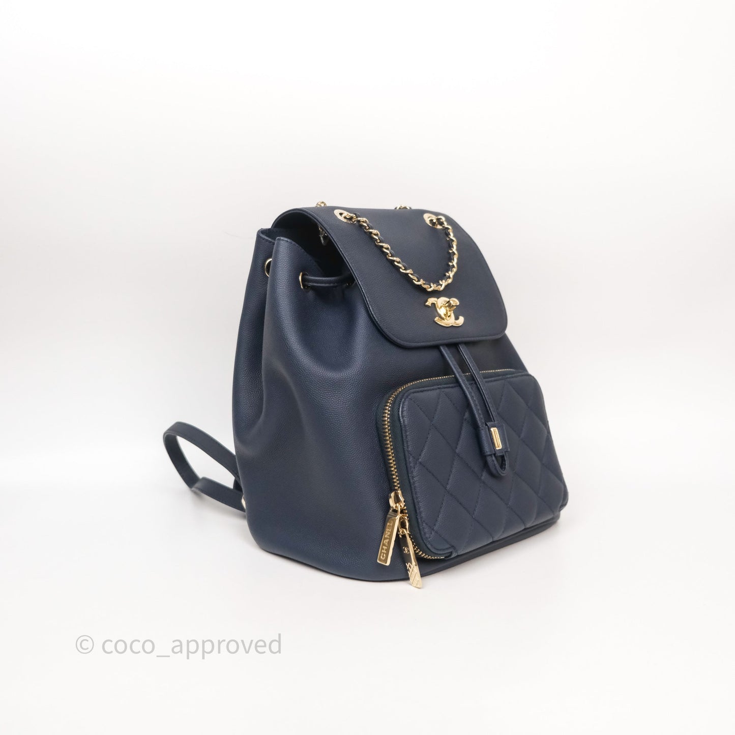 Chanel Quilted Business Affinity Backpack Navy Caviar Gold Hardware