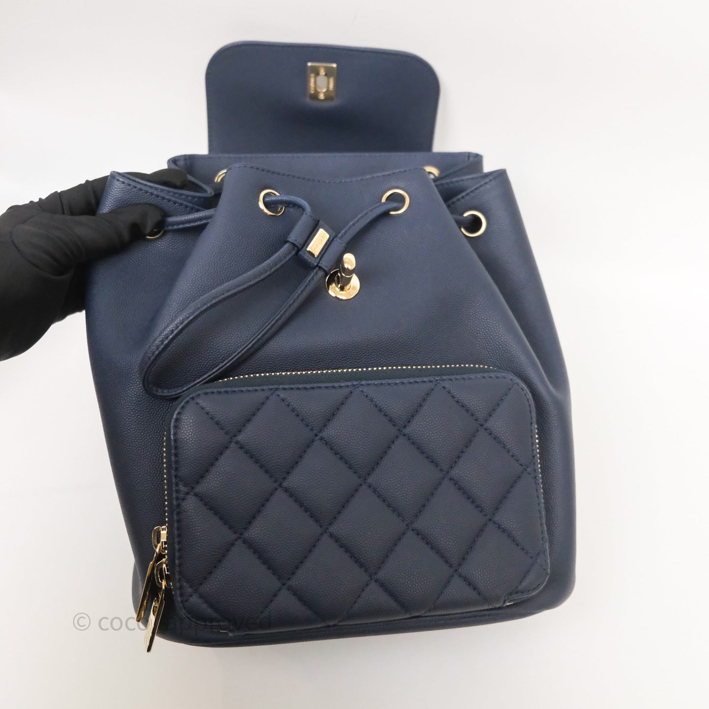 Chanel Quilted Business Affinity Backpack Navy Caviar Gold Hardware