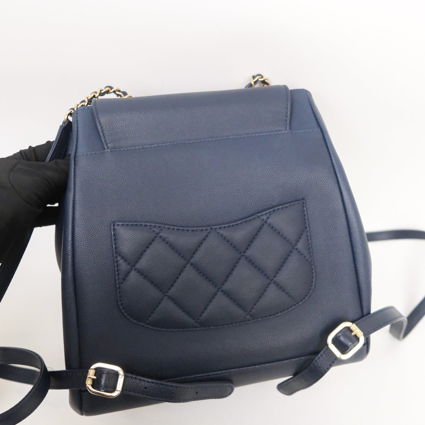 Chanel Quilted Business Affinity Backpack Navy Caviar Gold Hardware