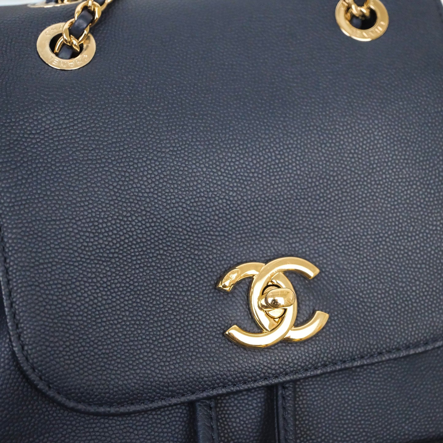 Chanel Quilted Business Affinity Backpack Navy Caviar Gold Hardware