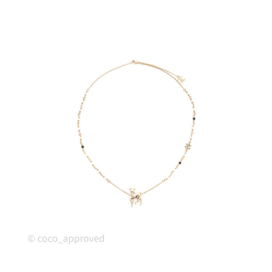 Chanel Crystal CC Pearl Deer Necklace Gold Tone 26C