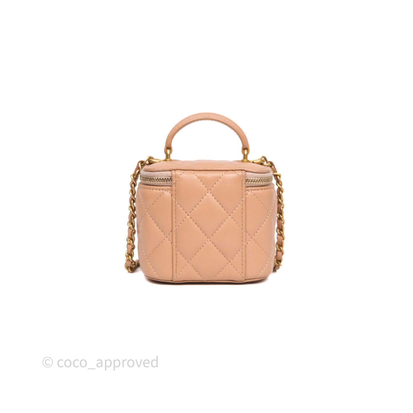 Chanel Mini Top Handle Vanity With Chain Beige Lambskin Aged Gold Hardware