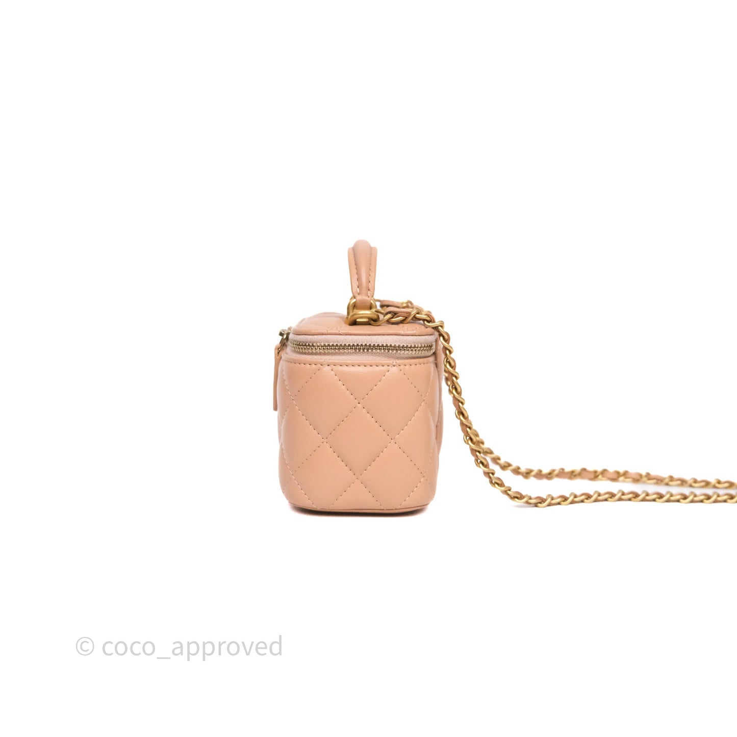 Chanel Mini Top Handle Vanity With Chain Beige Lambskin Aged Gold Hardware