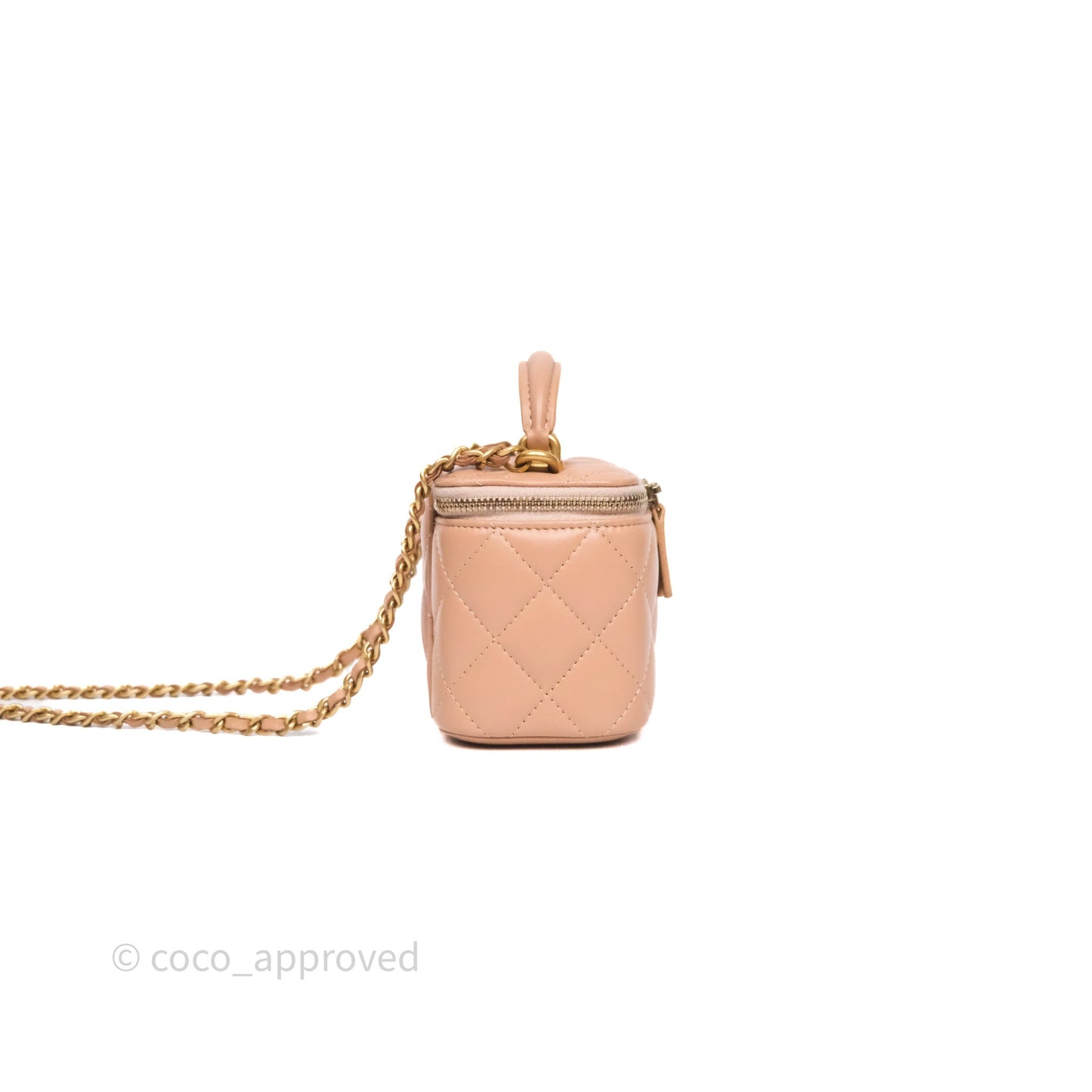 Chanel Mini Top Handle Vanity With Chain Beige Lambskin Aged Gold Hardware