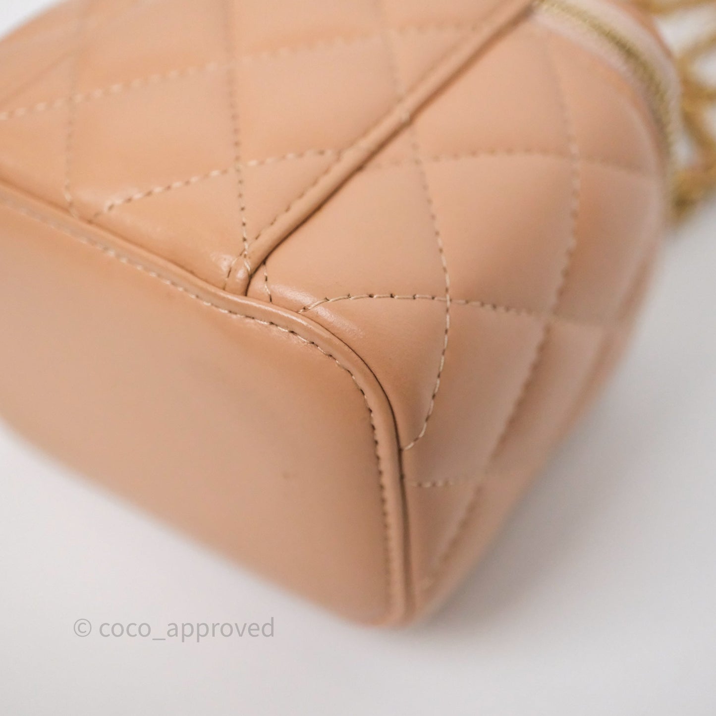 Chanel Mini Top Handle Vanity With Chain Beige Lambskin Aged Gold Hardware