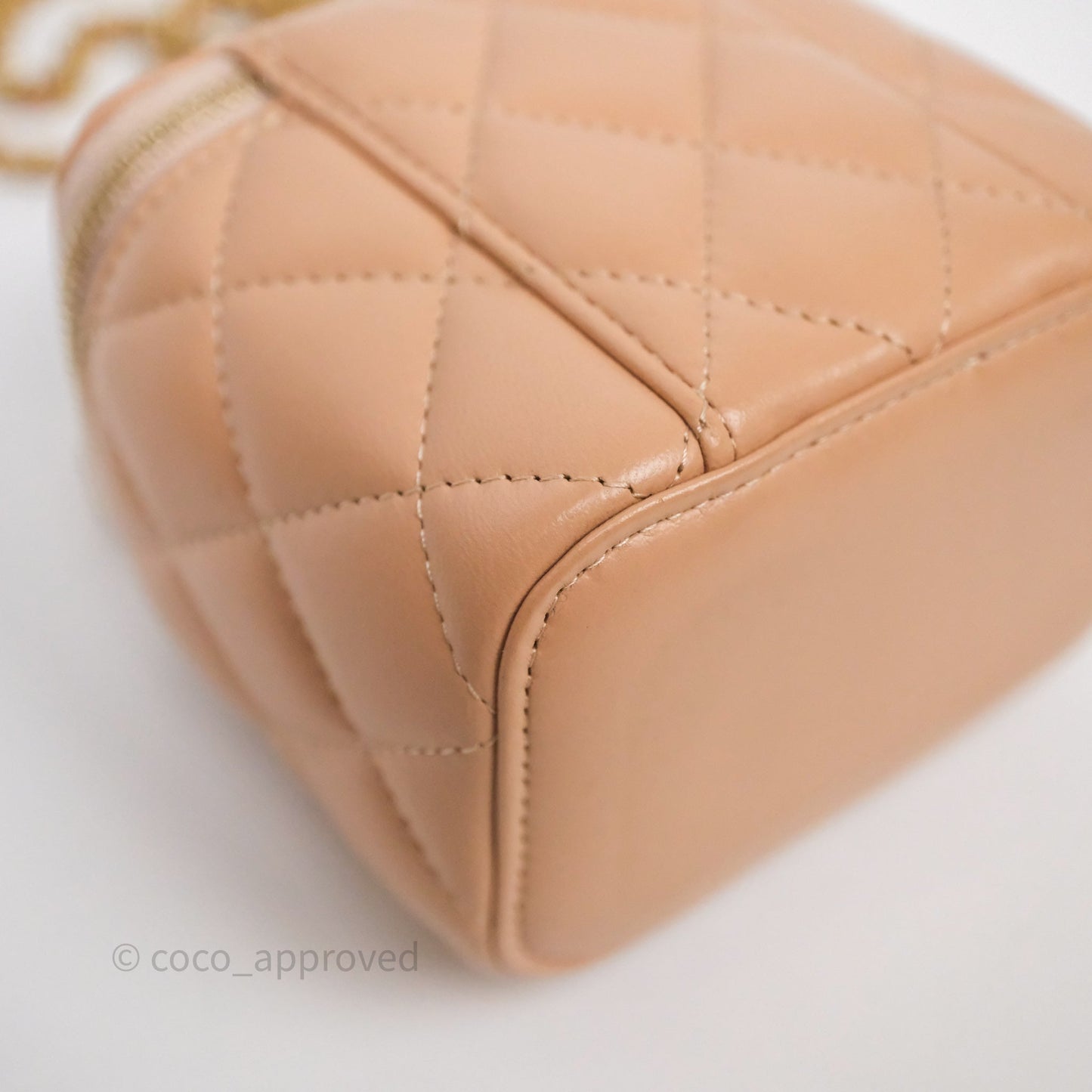 Chanel Mini Top Handle Vanity With Chain Beige Lambskin Aged Gold Hardware