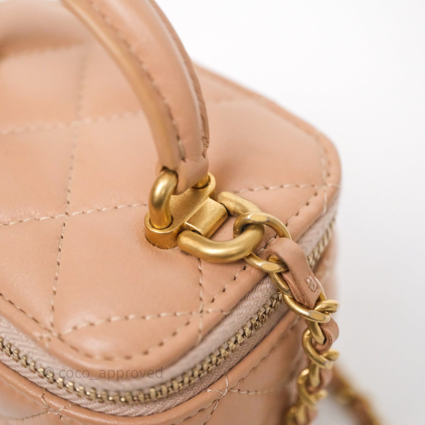 Chanel Mini Top Handle Vanity With Chain Beige Lambskin Aged Gold Hardware