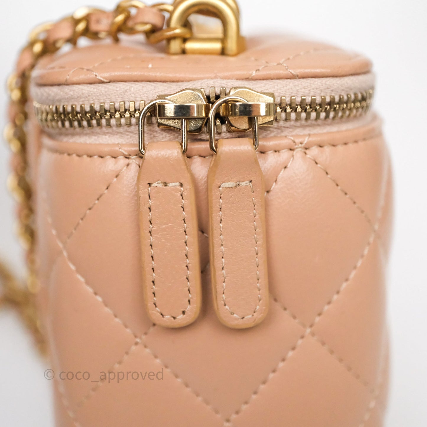 Chanel Mini Top Handle Vanity With Chain Beige Lambskin Aged Gold Hardware