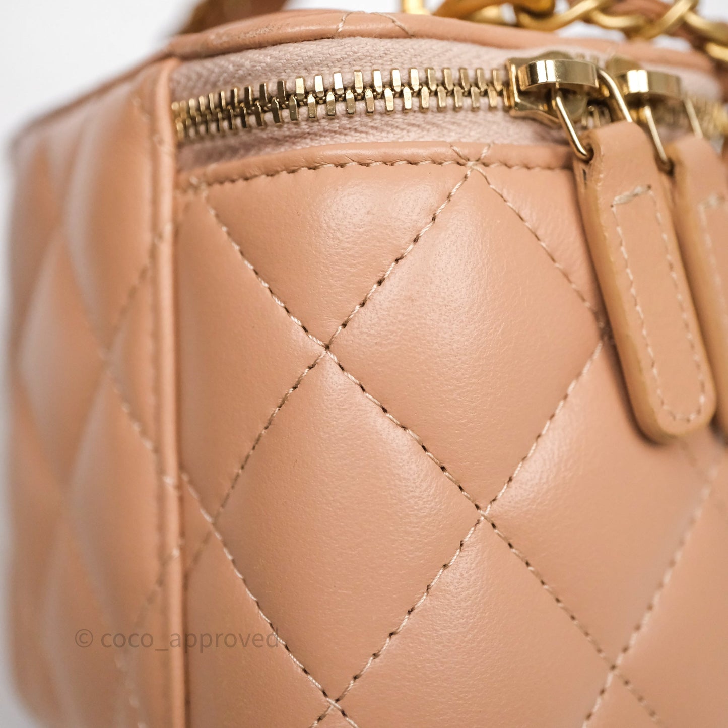 Chanel Mini Top Handle Vanity With Chain Beige Lambskin Aged Gold Hardware
