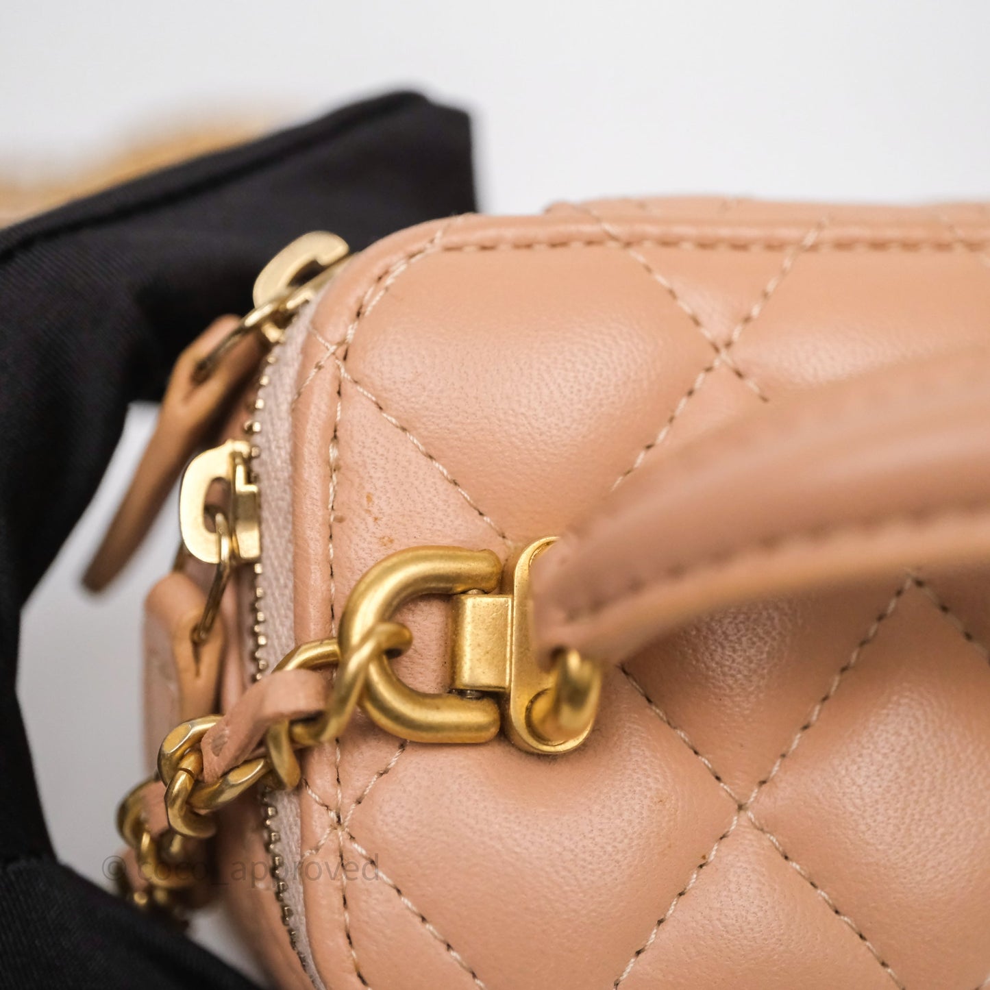 Chanel Mini Top Handle Vanity With Chain Beige Lambskin Aged Gold Hardware