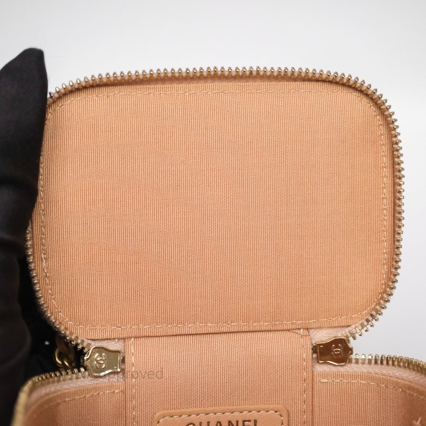 Chanel Mini Top Handle Vanity With Chain Beige Lambskin Aged Gold Hardware