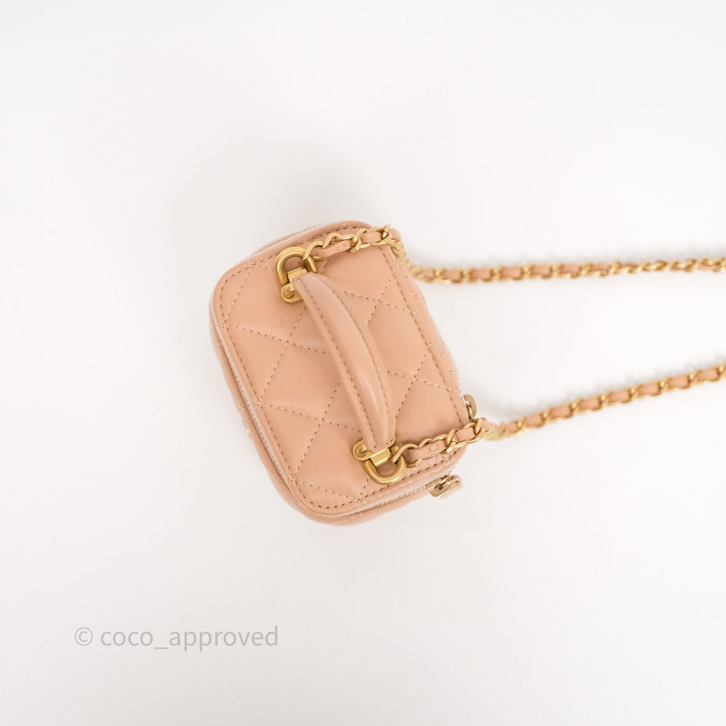 Chanel Mini Top Handle Vanity With Chain Beige Lambskin Aged Gold Hardware